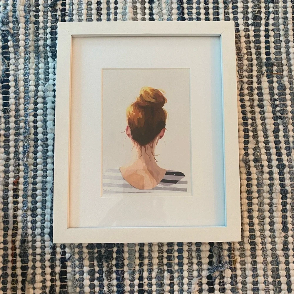 Watercolor print with White Wooden Frame. Frame is 9x11. Great condition.
